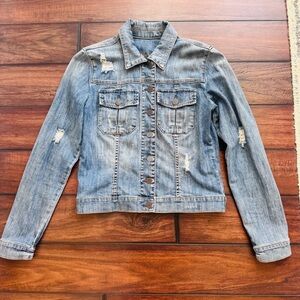 Evereve Kit From the Kloth Light Blue Distressed Denim Jacket